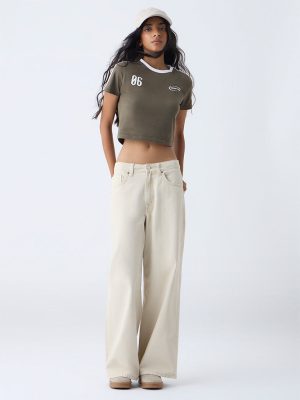 Nuon Beige Wide-Leg High-Rise Jeans