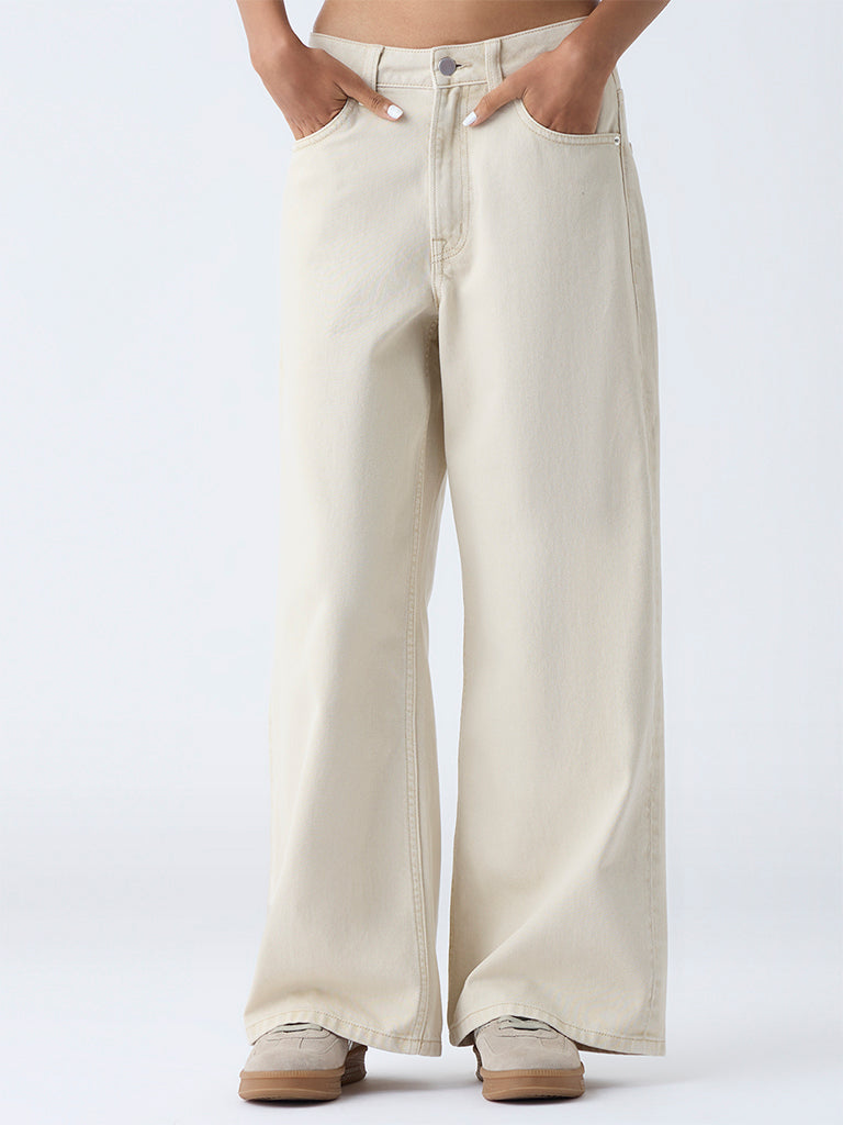 Nuon Beige Wide-Leg High-Rise Jeans - Image 2