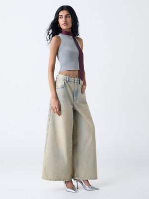 Nuon Blue Faded Wide-Leg High-Rise Jeans