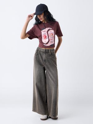 Nuon Black Faded Wide-Leg High-Rise Jeans