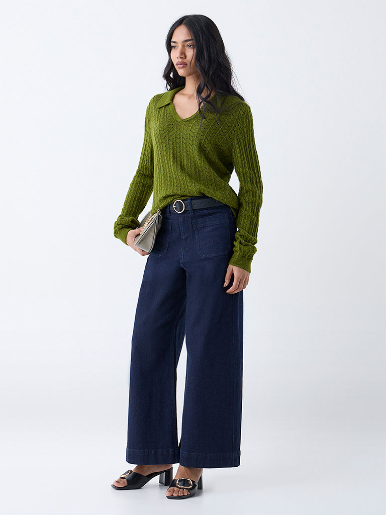 LOV Green Knit-Textured Sweater