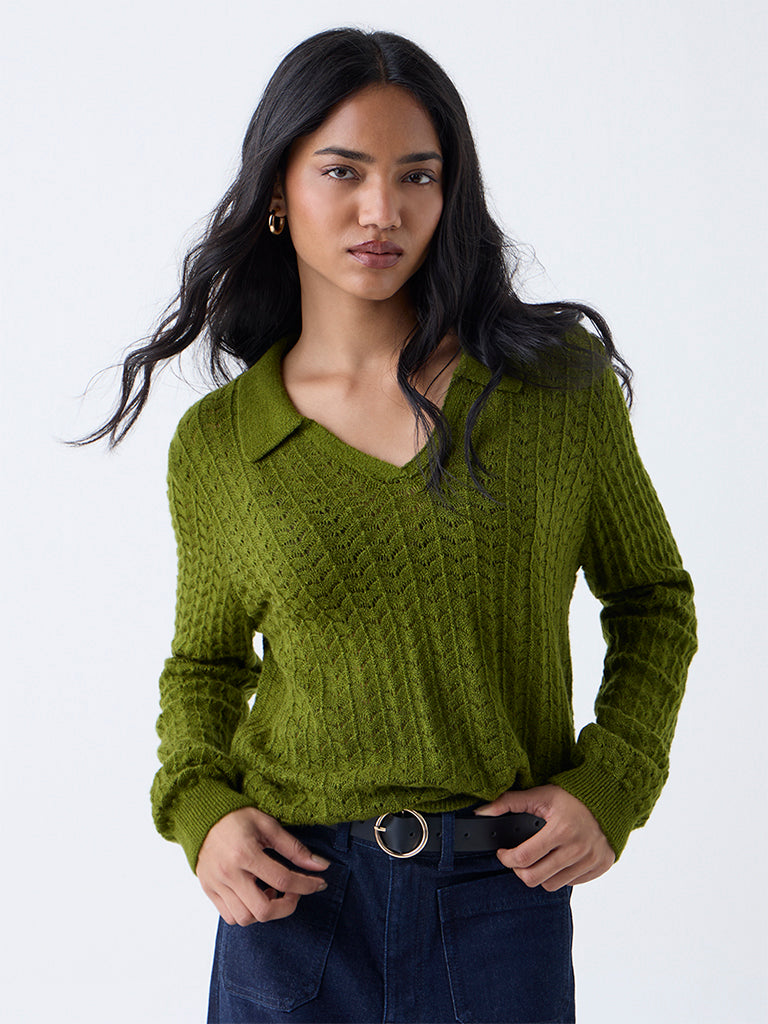 LOV Green Knit-Textured Sweater - Image 2