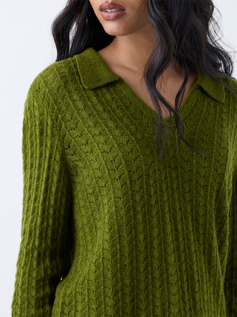 LOV Green Knit-Textured Sweater - Image 3