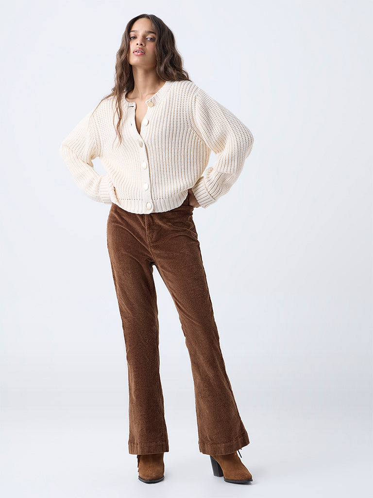 LOV Beige Knit-Textured Cardigan