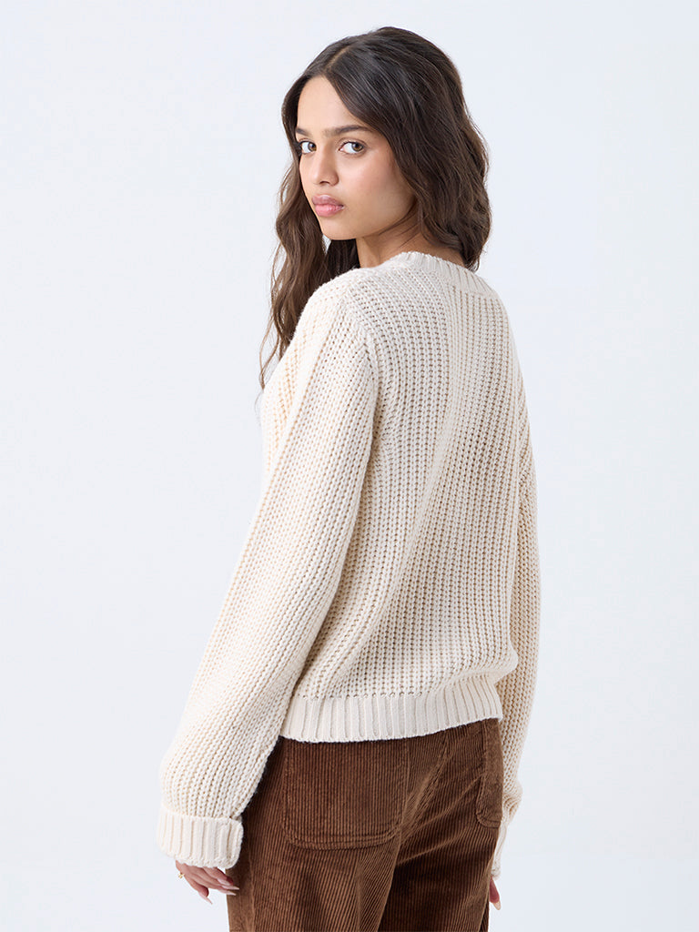 LOV Beige Knit-Textured Cardigan - Image 4