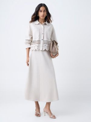 LOV Off-White Solid High-Rise Suede Skirt