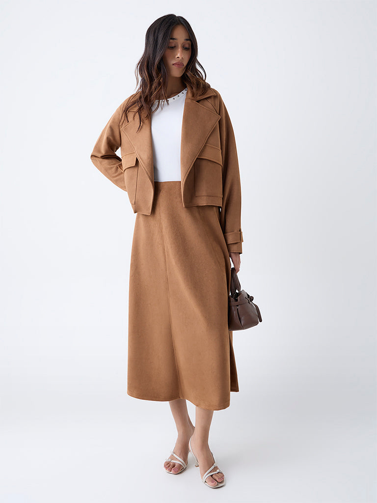 LOV Tan Faux Suede High-Rise Skirt