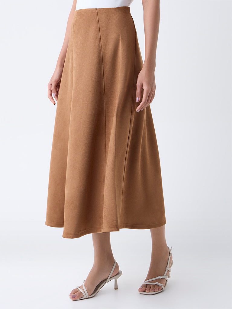 LOV Tan Faux Suede High-Rise Skirt - Image 2