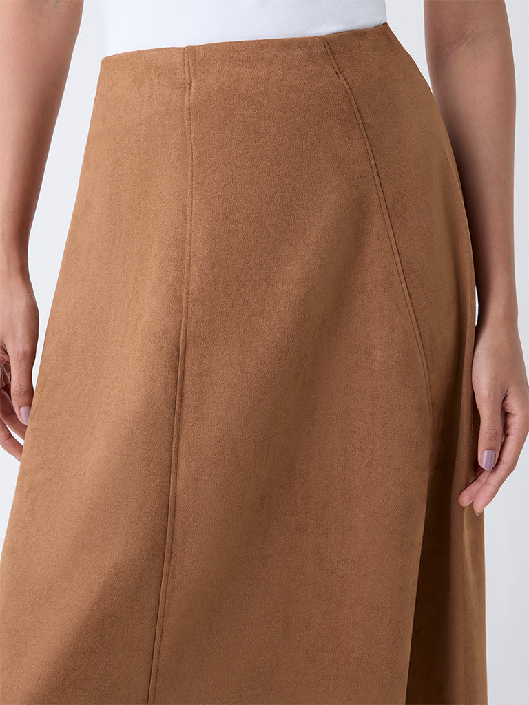 LOV Tan Faux Suede High-Rise Skirt - Image 3