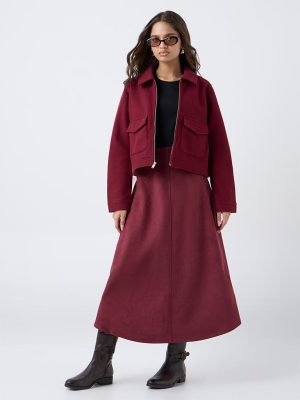 LOV Burgundy Suede A-Line Skirt