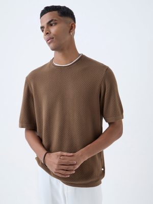 ETA Brown Knit-Textured Relaxed-Fit Cotton T-Shirt