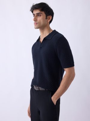 ETA Black Knit-Textured Relaxed-Fit Cotton T-Shirt
