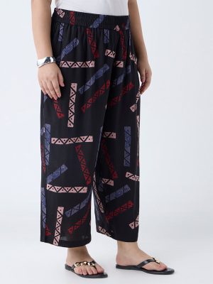 Diza Black Abstract Design Pants