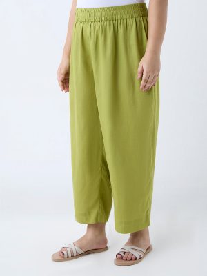 Diza Lime Solid Ethnic Pants