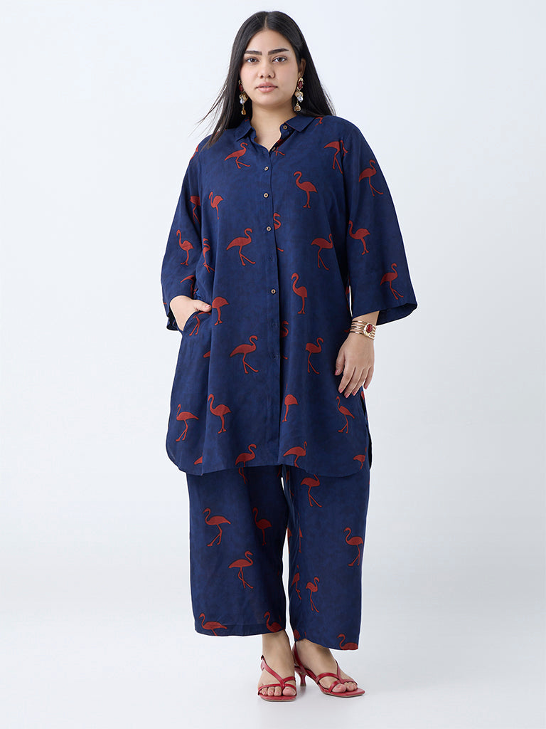 Diza Navy Flamingo Pattern Pants - Image 2