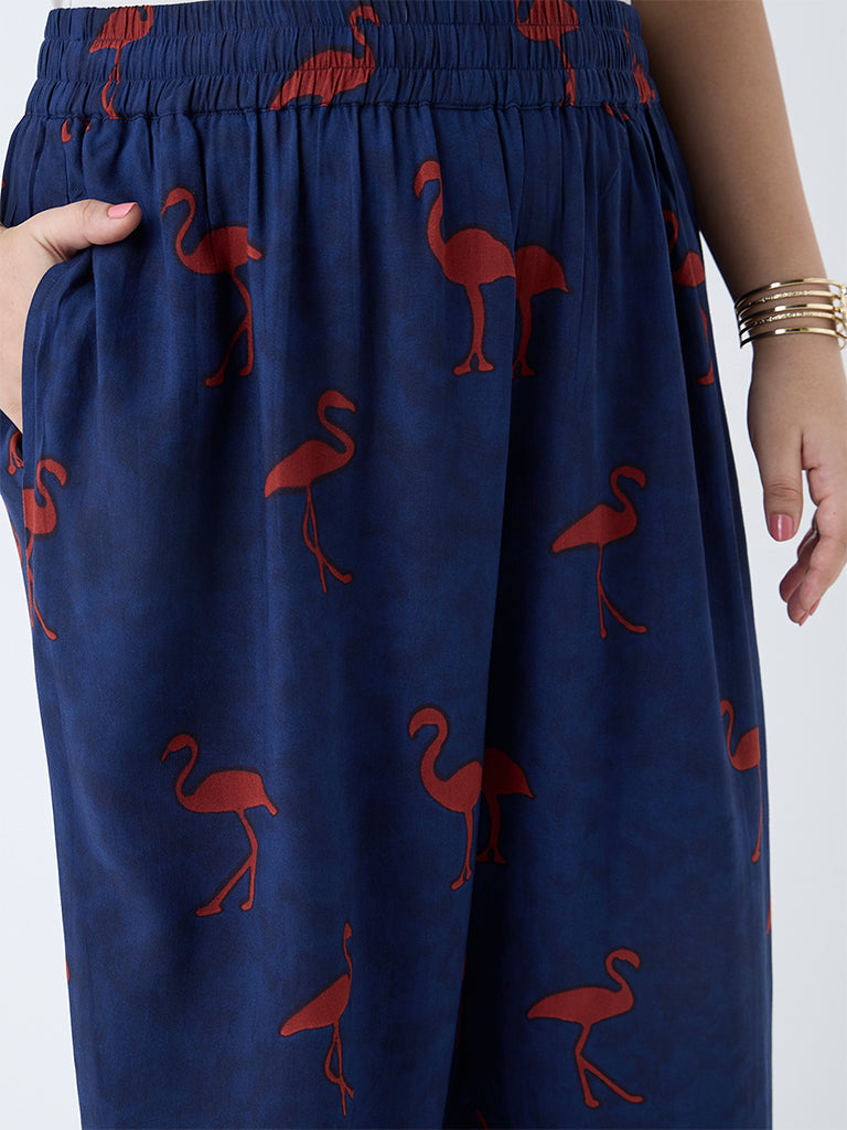 Diza Navy Flamingo Pattern Pants - Image 3