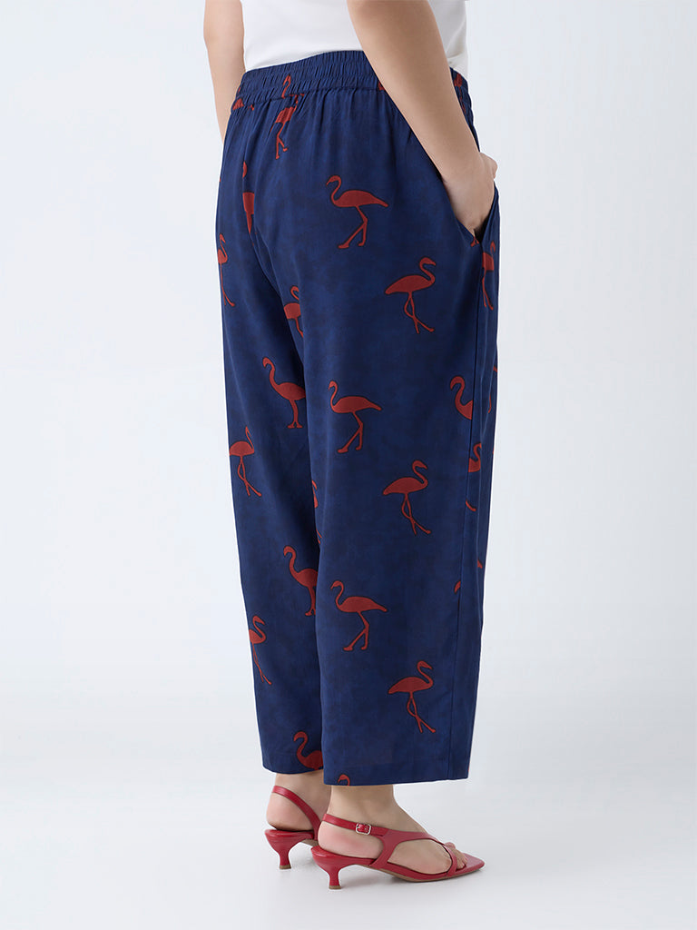 Diza Navy Flamingo Pattern Pants - Image 4