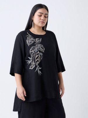 Diza Black Embroidered A-Line Kurti