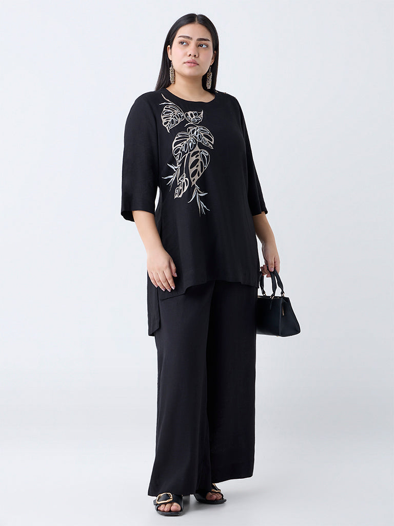 Diza Black Embroidered A-Line Kurti - Image 2