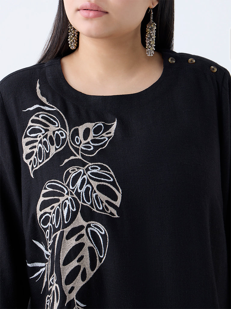 Diza Black Embroidered A-Line Kurti - Image 3