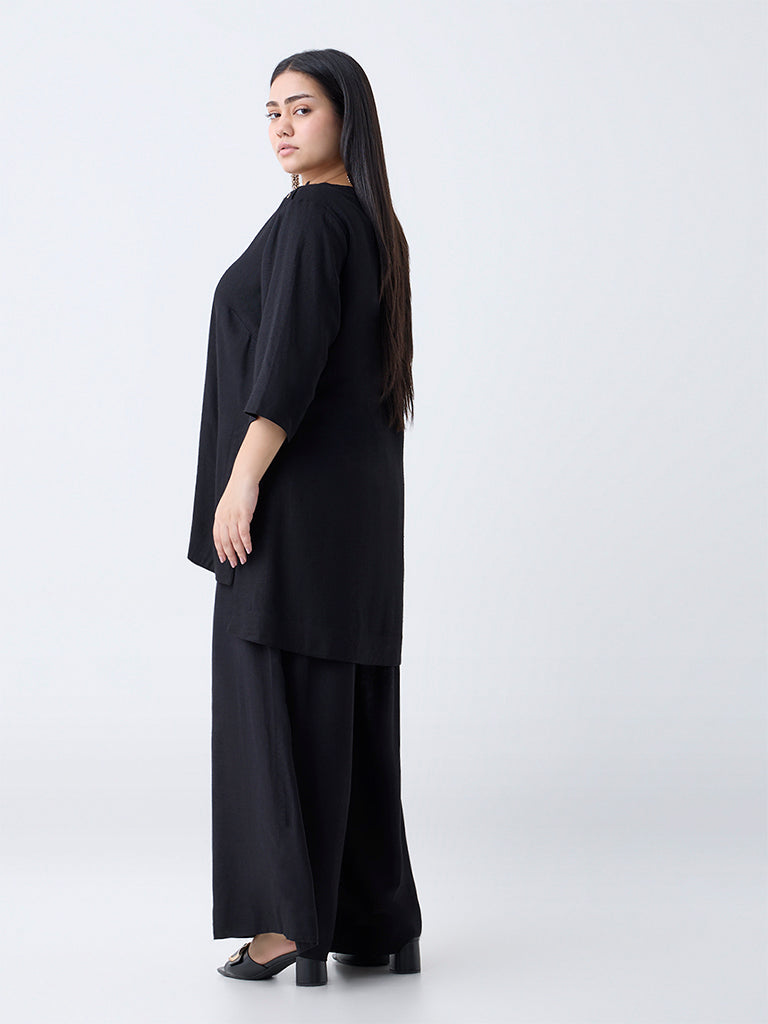 Diza Black Embroidered A-Line Kurti - Image 4