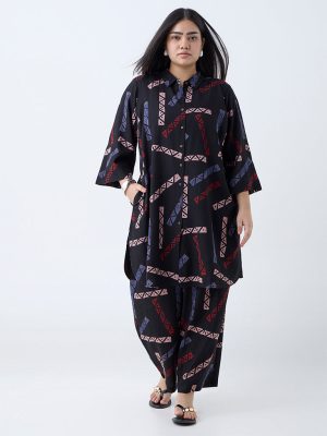 Diza Black Abstract Pattern Straight Kurta
