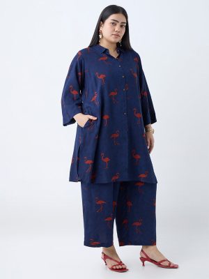 Diza Navy Flamingo Design A-Line Kurta