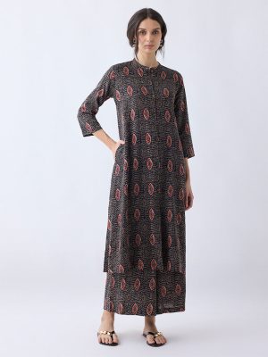 Utsa Black Printed A-Line Kurta