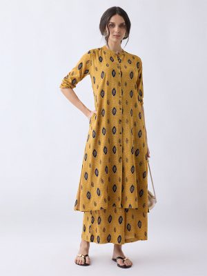 Utsa Mustard Printed A-Line Kurta