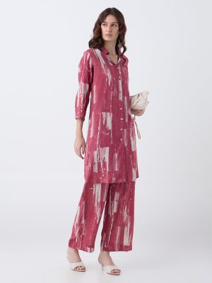 Utsa Red Abstract Printed Straight Kurta
