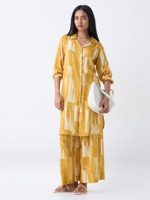 Utsa Yellow Abstract Detailed Straight Kurta