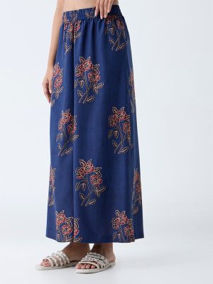 Utsa Indigo Floral Printed Palazzos