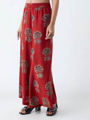 Utsa Red Floral Pattern Palazzos