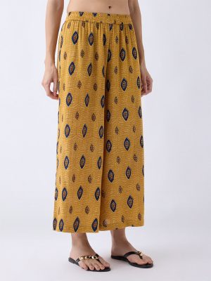 Utsa Mustard Printed Palazzos