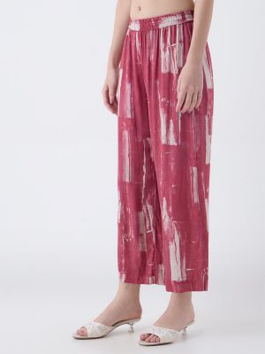 Utsa Red Abstract Design Pants