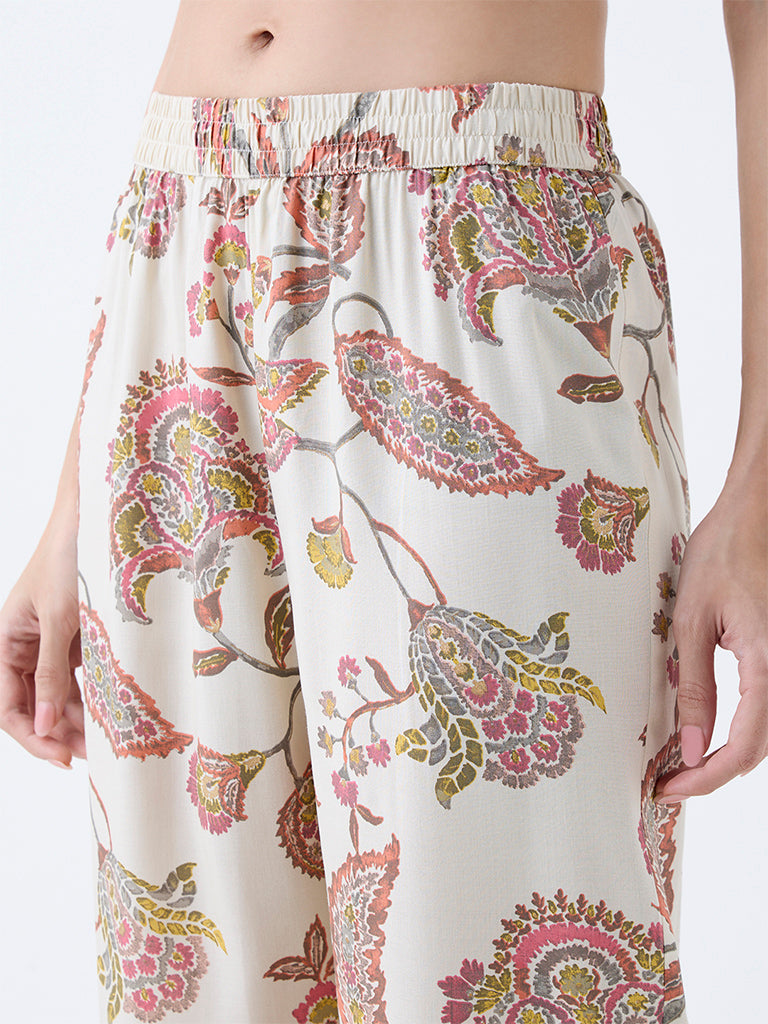 Utsa Beige Botanical Pattern Ethnic Pants - Image 3