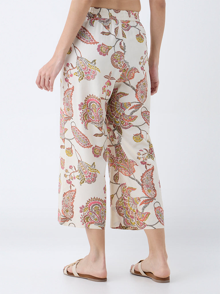 Utsa Beige Botanical Pattern Ethnic Pants - Image 4
