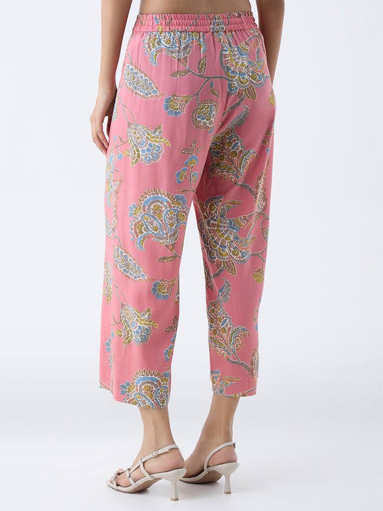 Utsa Dusty Pink Botanical Design Ethnic Pants - Image 4