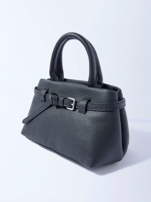 Westside Black Textured Sling Bag with Belt