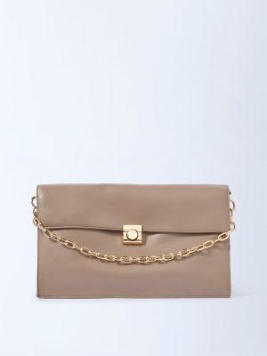 Westside Beige Solid Sling Bag with Chain Handle
