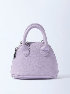 Westside Lilac Textured Chain-Detailed Mini Sling Bag