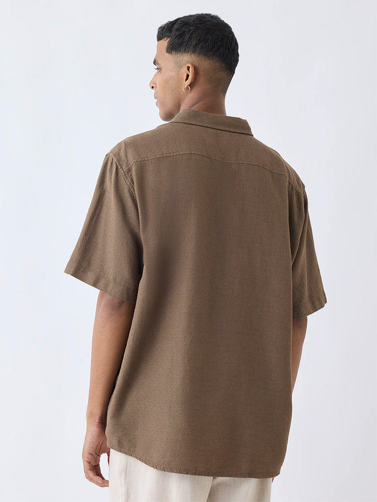 ETA Brown Solid Relaxed-Fit Cotton-Blend Shirt - Image 5
