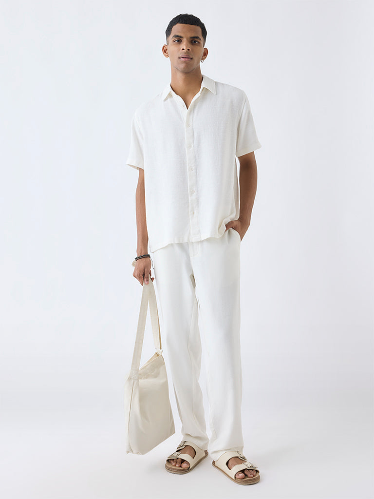 ETA Off-White Solid Relaxed-Fit Cotton-Blend Shirt - Image 3