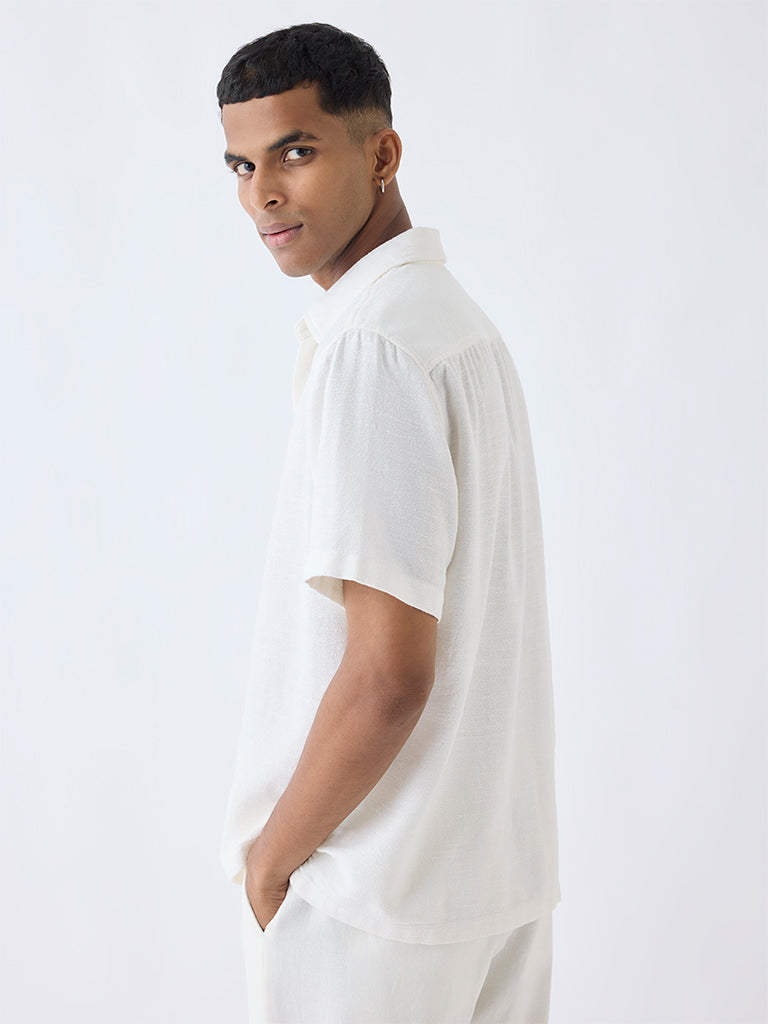 ETA Off-White Solid Relaxed-Fit Cotton-Blend Shirt - Image 5