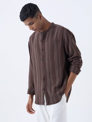 ETA Dark Brown Striped Relaxed-Fit Cotton Shirt