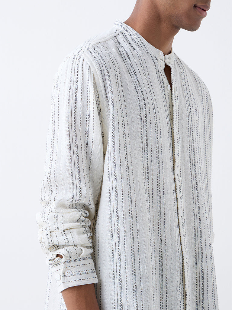 ETA Off-White Stripe Embroidered Relaxed-Fit Cotton Shirt - Image 3