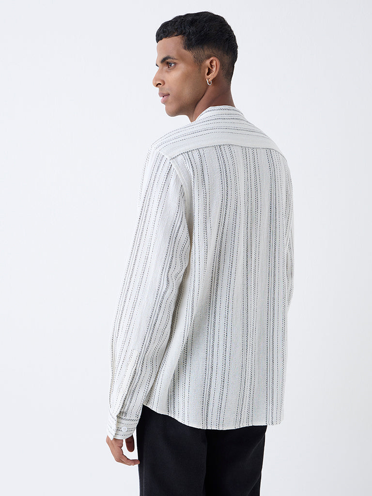 ETA Off-White Stripe Embroidered Relaxed-Fit Cotton Shirt - Image 4