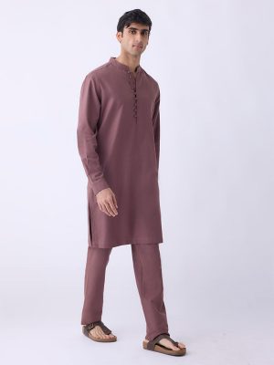 Mens Ethnicwear Mauve Solid Relaxed-Fit Kurta
