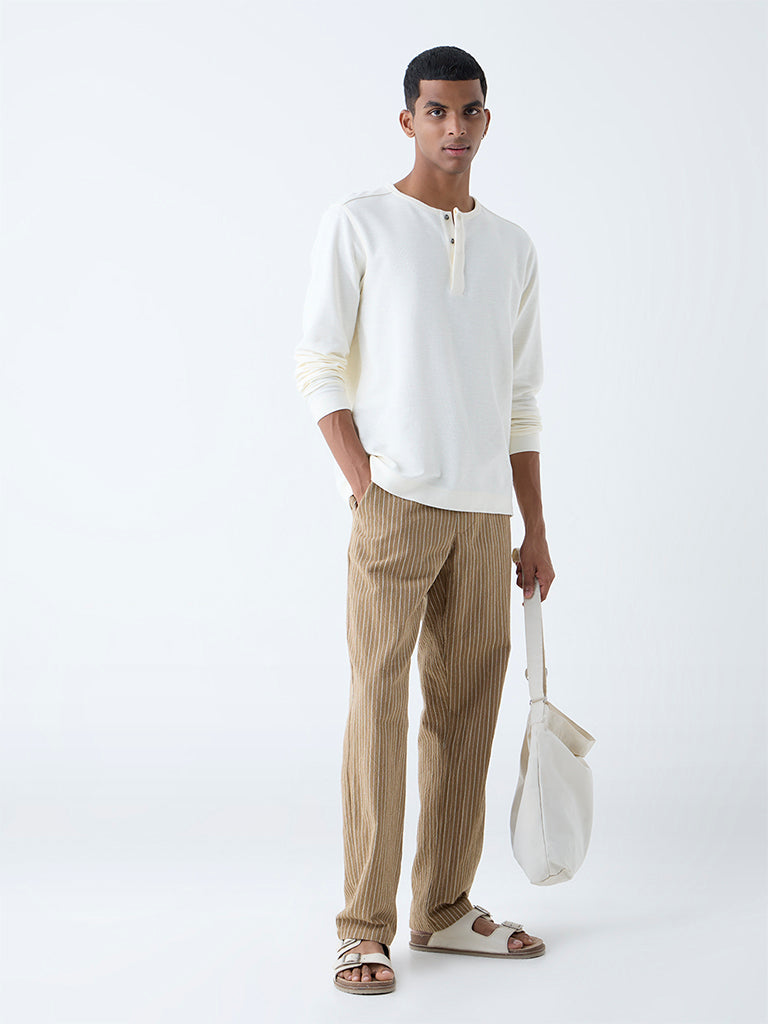 ETA White Slim-Fit Cotton Henley T-Shirt - Image 2