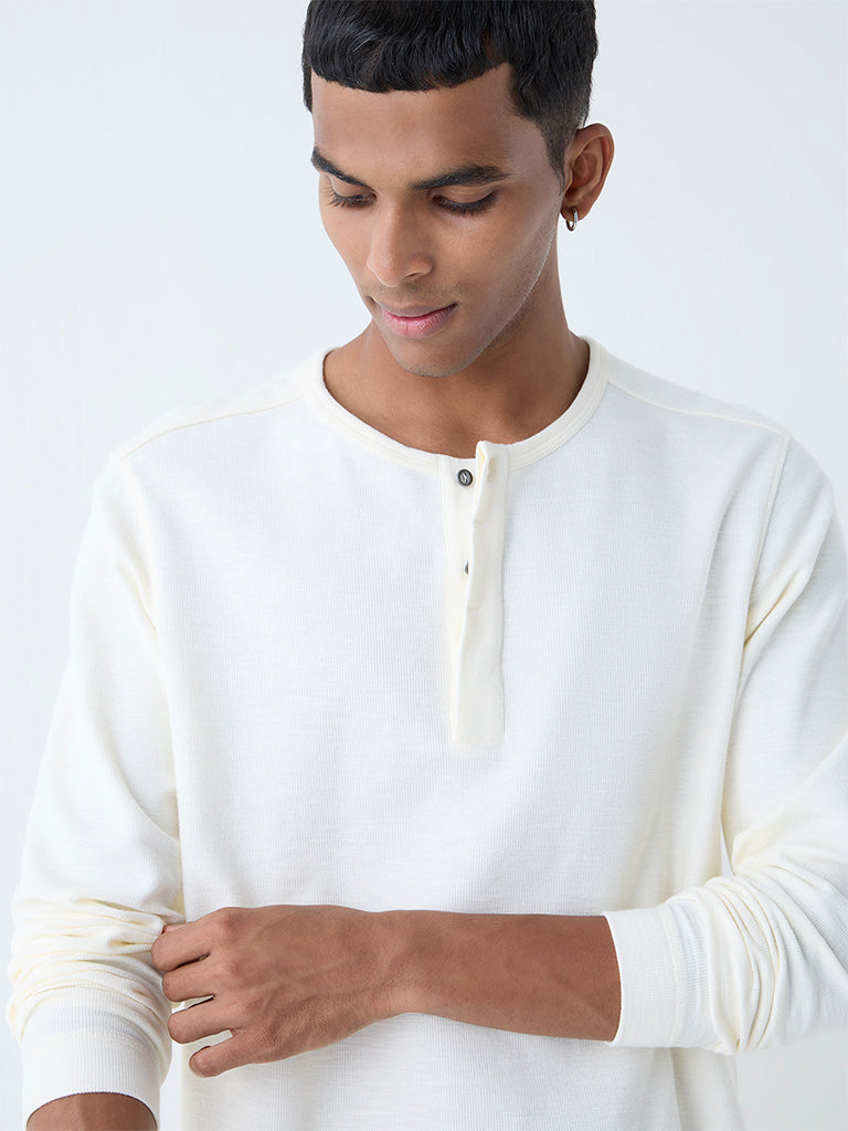 ETA White Slim-Fit Cotton Henley T-Shirt - Image 3